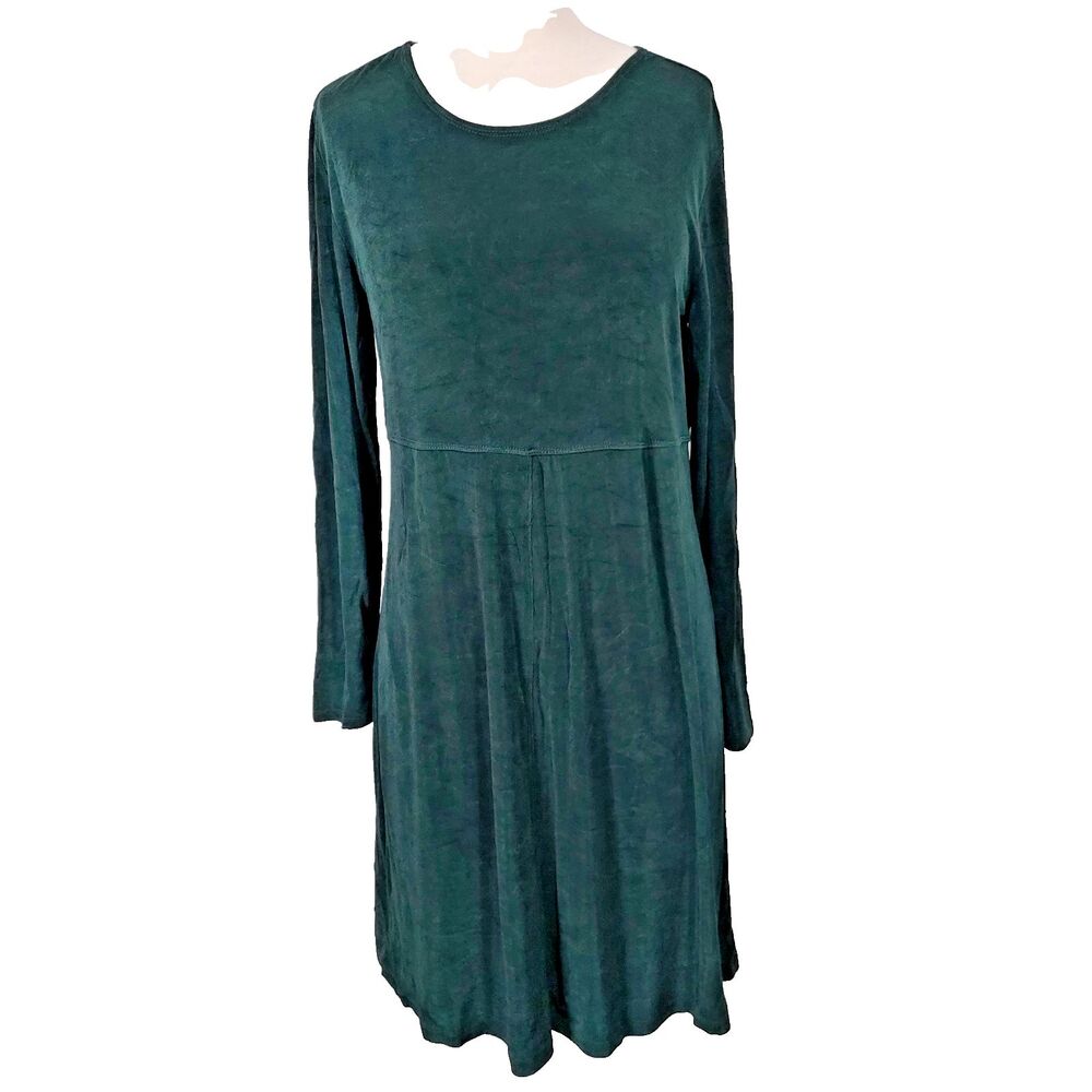 Vtg 90s y2K Carole Little Dress size 12 Slinky Travel Knit Stretch Forest Green